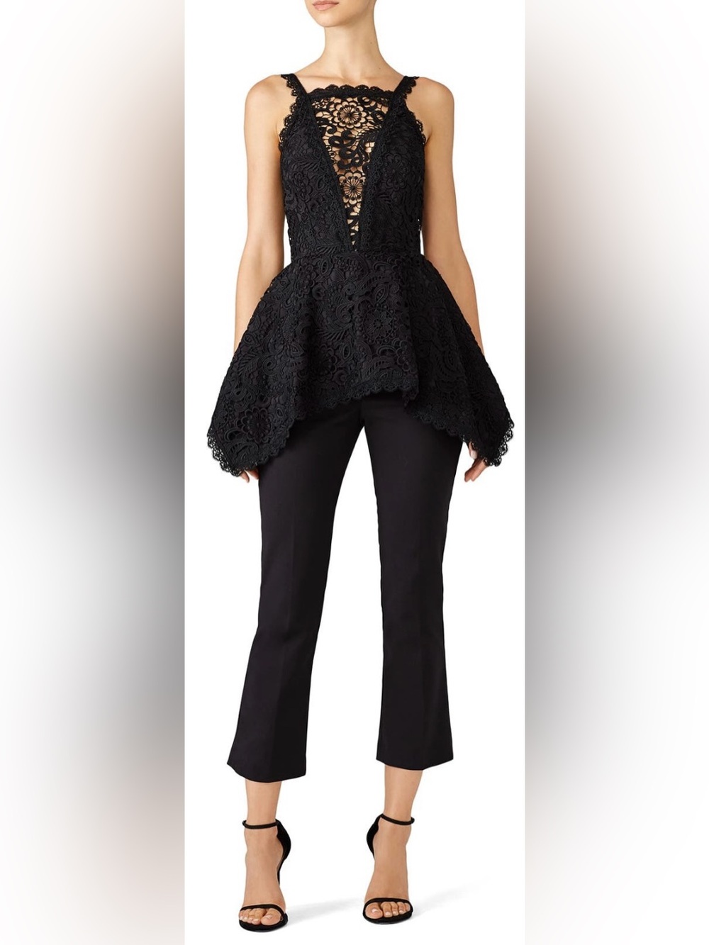 🏴‍☠️ AMUR Black Illusion Lace Peplum Top 🏴‍☠️